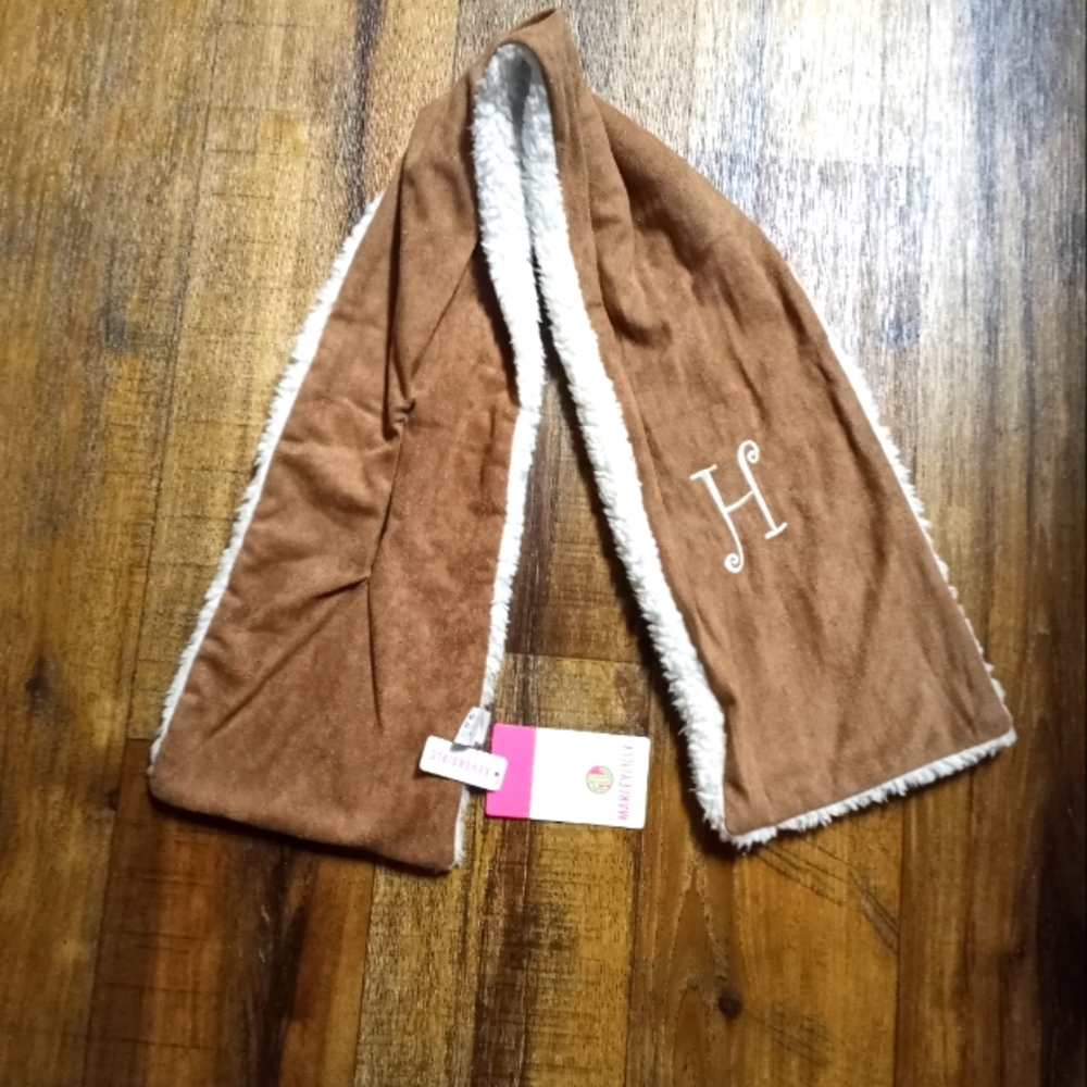 Womens MarleyLily Reversible "H" Monogram Suede & Fur Scarf